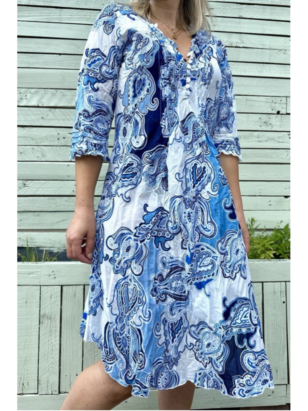 One Season Australia Midi Poppy Dress Rhodes Blue Paisley Cotton Lightweight SM
